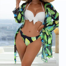 将图片加载到图库查看器，Summer Floral Print Bikini Swimsuit Women 3 Piece High-Waist Bikini Set Swimwear Female Push-Up Bathing Suit Tropical High Waist Wrap Swimsuit With Beach Cover Ups Soft And Breathable Summer Bikini
