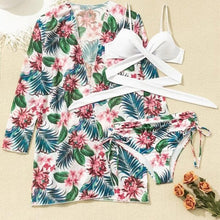 将图片加载到图库查看器，Summer Floral Print Bikini Swimsuit Women 3 Piece High-Waist Bikini Set Swimwear Female Push-Up Bathing Suit Tropical High Waist Wrap Swimsuit With Beach Cover Ups Soft And Breathable Summer Bikini
