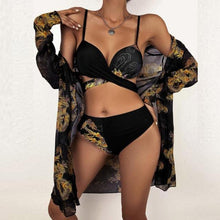 将图片加载到图库查看器，Summer Floral Print Bikini Swimsuit Women 3 Piece High-Waist Bikini Set Swimwear Female Push-Up Bathing Suit Tropical High Waist Wrap Swimsuit With Beach Cover Ups Soft And Breathable Summer Bikini

