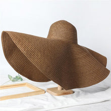 Load image into Gallery viewer, Summer Large Wide Brim Foldable Sun Hats For Women Foldable Sun Hat Wide Brim Summer Straw Floppy Beach Hat Oversized Sun Hat Modern Travel Straw Hat Fashionable Lady UV Protection Beach Hat 54-57cm
