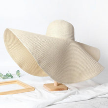 Load image into Gallery viewer, Summer Large Wide Brim Foldable Sun Hats For Women Foldable Sun Hat Wide Brim Summer Straw Floppy Beach Hat Oversized Sun Hat Modern Travel Straw Hat Fashionable Lady UV Protection Beach Hat 54-57cm

