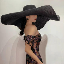 Load image into Gallery viewer, Summer Large Wide Brim Foldable Sun Hats For Women Foldable Sun Hat Wide Brim Summer Straw Floppy Beach Hat Oversized Sun Hat Modern Travel Straw Hat Fashionable Lady UV Protection Beach Hat 54-57cm
