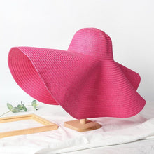 Load image into Gallery viewer, Summer Large Wide Brim Foldable Sun Hats For Women Foldable Sun Hat Wide Brim Summer Straw Floppy Beach Hat Oversized Sun Hat Modern Travel Straw Hat Fashionable Lady UV Protection Beach Hat 54-57cm
