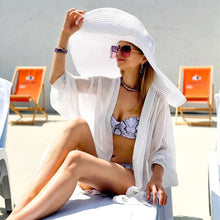 Load image into Gallery viewer, Summer Large Wide Brim Foldable Sun Hats For Women Foldable Sun Hat Wide Brim Summer Straw Floppy Beach Hat Oversized Sun Hat Modern Travel Straw Hat Fashionable Lady UV Protection Beach Hat 54-57cm
