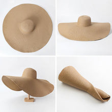 Load image into Gallery viewer, Summer Large Wide Brim Foldable Sun Hats For Women Foldable Sun Hat Wide Brim Summer Straw Floppy Beach Hat Oversized Sun Hat Modern Travel Straw Hat Fashionable Lady UV Protection Beach Hat 54-57cm
