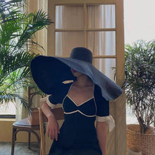 Load image into Gallery viewer, Summer Large Wide Brim Foldable Sun Hats For Women Foldable Sun Hat Wide Brim Summer Straw Floppy Beach Hat Oversized Sun Hat Modern Travel Straw Hat Fashionable Lady UV Protection Beach Hat 54-57cm
