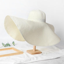 Load image into Gallery viewer, Summer Large Wide Brim Foldable Sun Hats For Women Foldable Sun Hat Wide Brim Summer Straw Floppy Beach Hat Oversized Sun Hat Modern Travel Straw Hat Fashionable Lady UV Protection Beach Hat 54-57cm
