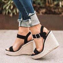 Load image into Gallery viewer, Summer Sandals Women Platform Shoes Candy Color Casual Girls Slip On Strap Cross Platform Espadrille Open Toe High Heel Sandals With Ankle Strap Buckle Up Shoes
