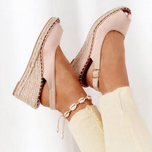 Load image into Gallery viewer, Summer Sandals Women Platform Shoes Candy Color Casual Girls Slip On Strap Cross Platform Espadrille Open Toe High Heel Sandals With Ankle Strap Buckle Up Shoes
