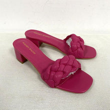 将图片加载到图库查看器，Summer Solid Weave Women Square Heel Sandal Fashion Thick High Heels Outdoor Party Slides Sandals Womens Open Toe Flat Slip-on Leather Weave Casual Walking Slippers Flip Flop
