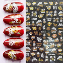 Load image into Gallery viewer, Summer Tropical Beach Coconut Tree Slippers 3D Nail Sticker Leaves Shell Transfer Decals Slider Decoration Manicures  Tip Water Transfer Nail Decals Sticker For Pretty Girl Self-Adhesive Nail Decals Designer Nail Stickers for Acrylic
