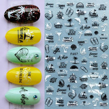 Load image into Gallery viewer, Summer Tropical Beach Coconut Tree Slippers 3D Nail Sticker Leaves Shell Transfer Decals Slider Decoration Manicures  Tip Water Transfer Nail Decals Sticker For Pretty Girl Self-Adhesive Nail Decals Designer Nail Stickers for Acrylic
