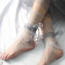 Load image into Gallery viewer, Summer Ultra-Thin Tulle Socks Women Transparent Pearls Long Socks Female Chiffon Lace Up Funny Socks Streetwear See Through Socks Princess Cute Socks For Women
