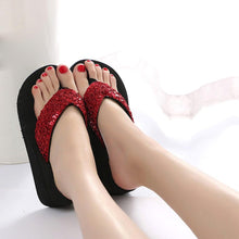 将图片加载到图库查看器，Summer Women Flip Flops Casual Sequins Anti-Slip Slippers Beach Flip Flat Sandals Beach Open Toe Shoes Womens Glitter Bling Fancy Slide Flat Low Sparkle Sandals Elegant Shoes
