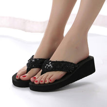 将图片加载到图库查看器，Summer Women Flip Flops Casual Sequins Anti-Slip Slippers Beach Flip Flat Sandals Beach Open Toe Shoes Womens Glitter Bling Fancy Slide Flat Low Sparkle Sandals Elegant Shoes
