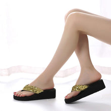 将图片加载到图库查看器，Summer Women Flip Flops Casual Sequins Anti-Slip Slippers Beach Flip Flat Sandals Beach Open Toe Shoes Womens Glitter Bling Fancy Slide Flat Low Sparkle Sandals Elegant Shoes

