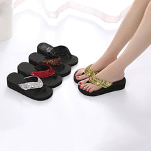 将图片加载到图库查看器，Summer Women Flip Flops Casual Sequins Anti-Slip Slippers Beach Flip Flat Sandals Beach Open Toe Shoes Womens Glitter Bling Fancy Slide Flat Low Sparkle Sandals Elegant Shoes
