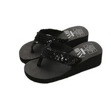 将图片加载到图库查看器，Summer Women Flip Flops Casual Sequins Anti-Slip Slippers Beach Flip Flat Sandals Beach Open Toe Shoes Womens Glitter Bling Fancy Slide Flat Low Sparkle Sandals Elegant Shoes
