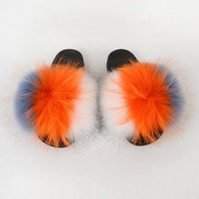 将图片加载到图库查看器，Summer Women Raccoon Fur Slippers Plush Slides Furry Sandals Fluffy House Shoes Girl's Cute Flip Flops Sandal With Soft Furry Faux Fox Fur House Outdoor Multicolor Slippers
