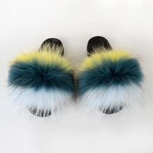 将图片加载到图库查看器，Summer Women Raccoon Fur Slippers Plush Slides Furry Sandals Fluffy House Shoes Girl's Cute Flip Flops Sandal With Soft Furry Faux Fox Fur House Outdoor Multicolor Slippers
