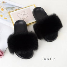将图片加载到图库查看器，Summer Women Raccoon Fur Slippers Plush Slides Furry Sandals Fluffy House Shoes Girl's Cute Flip Flops Sandal With Soft Furry Faux Fox Fur House Outdoor Multicolor Slippers
