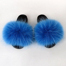 将图片加载到图库查看器，Summer Women Raccoon Fur Slippers Plush Slides Furry Sandals Fluffy House Shoes Girl's Cute Flip Flops Sandal With Soft Furry Faux Fox Fur House Outdoor Multicolor Slippers
