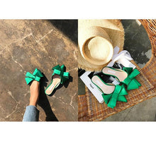 Load image into Gallery viewer, Summer Women's Shoes Silk Satin Trendy Slippers Flat Heel Women's Shoes Silk Satin Pointed Bow Tie Flat Heel Outdoor Sandals Slides Party Sandals Casual Shoes Summer Low Heeled
