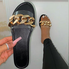 Load image into Gallery viewer, Summer Women's Slippers Flats Metal Chain Slides Square Toe Flip Flops Woman Beach Slipper Beach Open Toe Flat Slippers Fashion Golden Chain Luxury Slide Flip Flops Slip On Outdoor Slipper
