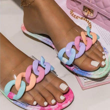 Load image into Gallery viewer, Summer Women's Slippers Flats Metal Chain Slides Square Toe Flip Flops Woman Beach Slipper Beach Open Toe Flat Slippers Fashion Golden Chain Luxury Slide Flip Flops Slip On Outdoor Slipper
