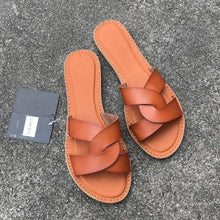 Load image into Gallery viewer, Summer Women Sandals Shoes Fashion Leather Surface Female Slippers Solid High Quality Woman Flat Slides Sandals Casual Strap Cross Slip On Sliders Beach Flat Sandals For Women
