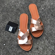 Load image into Gallery viewer, Summer Women Sandals Shoes Fashion Leather Surface Female Slippers Solid High Quality Woman Flat Slides Sandals Casual Strap Cross Slip On Sliders Beach Flat Sandals For Women
