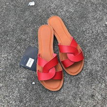Load image into Gallery viewer, Summer Women Sandals Shoes Fashion Leather Surface Female Slippers Solid High Quality Woman Flat Slides Sandals Casual Strap Cross Slip On Sliders Beach Flat Sandals For Women
