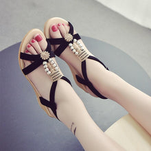 Load image into Gallery viewer, Summer Women Sandals Soft Comfortable Modern Shoes Flat Pearl Sandals Comfortable Ankle Strap Sandals Slip On Flat Sandal Elastic Comfort Summer Shoes
