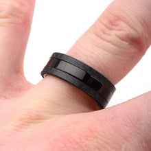 Load image into Gallery viewer, Mens Black IP Center Solid Carbon Fiber Stainless Steel Ring
