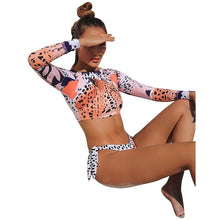 Load image into Gallery viewer, Surfing Swimsuit For Women  New Bikini Long Sleeve Swimwear Women's Swimsuits Crop Top Bikini Set Bathing Suit Long Sleeve Swimwear Tiger Print Push Up Summer Bath Suit Two Piece
