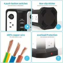 Load image into Gallery viewer, Surge Protector Tower 1800J with 4 USB A Ports, USB C (PD18W) Port, 12 AC Outlets and 10FT Cord
