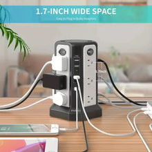Load image into Gallery viewer, Surge Protector Tower 1800J with 4 USB A Ports, USB C (PD18W) Port, 12 AC Outlets and 10FT Cord
