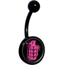 Load image into Gallery viewer, Pink Grenade Black Belly Ring

