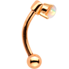Load image into Gallery viewer, 5/16 White Synthetic Opal Rose Gold IP Fashionista Curved Eyebrow Ring
