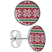 Load image into Gallery viewer, Red Green Christmas Sweater Stud Earrings
