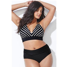 将图片加载到图库查看器，Swimwear High Waist Two Piece Plus Size Large Size Plus Fat Printed Swimsuit Women Back Bikini Beach Bathing Suit Women High Waist Swimsuits Triangle Bathing Suit
