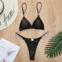 Load image into Gallery viewer, Swimwear Women Micro Bikini  Solid  Black G-String Swimsuits Bathers Bathing Suit 2 Piece Set  Bikinis For Women  Bathing Suit Women's Two-Piece Swimwear
