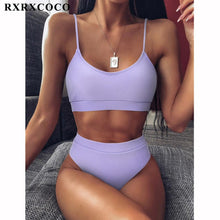 Load image into Gallery viewer, Swimwear Women Ribbed Bathing Suit Female Push Up Bikini Set Women's Bathing Suit Lace up Bikini Ribbed Two Piece Swimsuit Beachwear High Waist Bikini Women's Swimsuit
