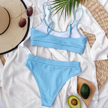 Load image into Gallery viewer, Swimwear Women Swimsuit Push Up Bikinis Fashion Women's Solid Color Bikini Pad Swimwear Swimsuit Beachwear Set Triangle Bikini Bathing Suits
