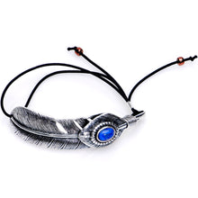 将图片加载到图库查看器，Handcrafted Blue Howlite Bended Feather Nylon Cord Bangle Bracelet
