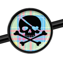 Load image into Gallery viewer, 14G Pink Green Plaid Heart Skull Black Industrial Barbell 37mm
