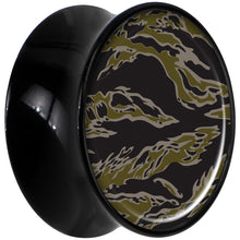 Load image into Gallery viewer, Black Acrylic Tiger Camo Print Saddle Plug Set 9/16

