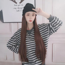 Load image into Gallery viewer, Synthetic Long Straight Knitted Hat Hair Wigs For Women Black Hat Hair Extension Wigs Cap With Hair Naturally Connect Hair Wigs For Black Women Cosplay Wigs For Women
