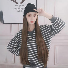 Load image into Gallery viewer, Synthetic Long Straight Knitted Hat Hair Wigs For Women Black Hat Hair Extension Wigs Cap With Hair Naturally Connect Hair Wigs For Black Women Cosplay Wigs For Women
