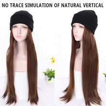 Load image into Gallery viewer, Synthetic Long Straight Knitted Hat Hair Wigs For Women Black Hat Hair Extension Wigs Cap With Hair Naturally Connect Hair Wigs For Black Women Cosplay Wigs For Women
